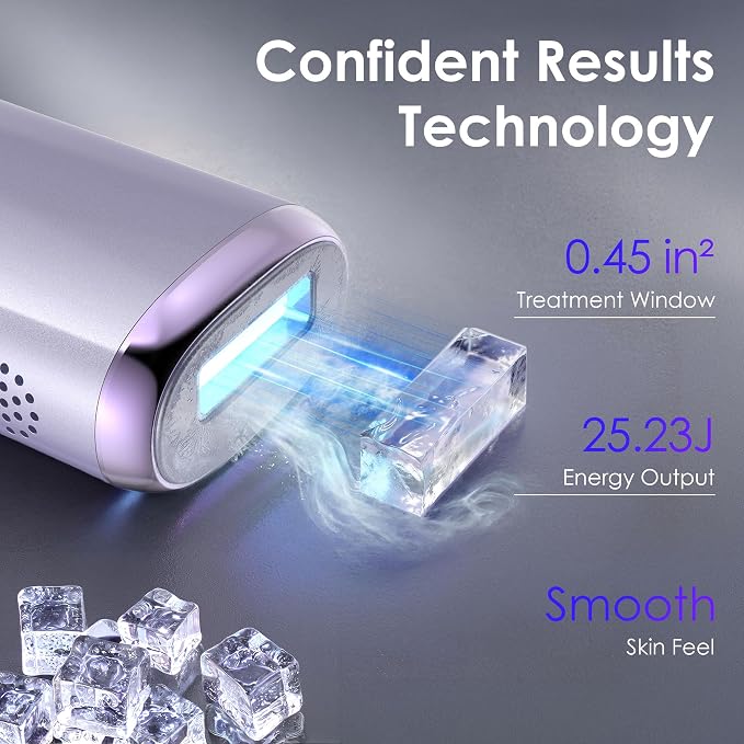 IPL Laser Hair Removal Device for Women & Men, 25J Sapphire Ice Cooling for Nearly Painless Hair Removal, Visible Hair Reduction in 2 Weeks, Skin Sensor & Auto Flash for Full Body,Purple