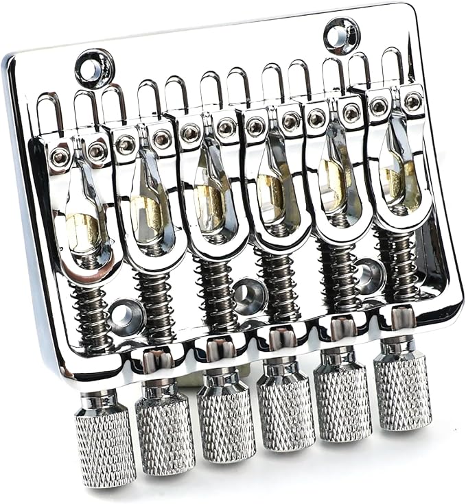 Zinc Alloy Headless Electric guitar Bridge，6 String Fixed Bridge - String Spacing 10.5mm(13/32")，Fits for 6-String Headless Electric Guitar Replacement Parts（Chrome）