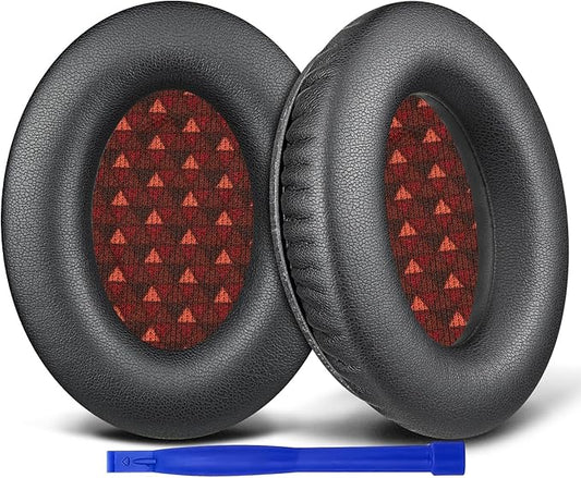 SOULWIT Earpads Replacement for Bose AE2, AE2w, AE2i/SoundLink & SoundTrue Around-Ear AE Generation 1.0 Headphones, Protein Leather Ear Pads Cushions - Black(Black&Red Scrims)