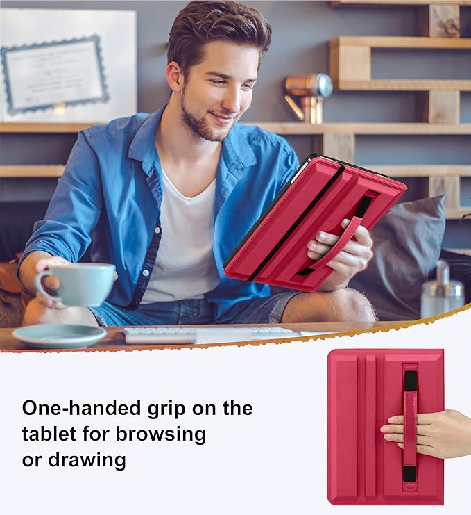 DTTO for iPad 6th / 5th Generation 9.7 Inch (2018/2017), iPad Air 2 / Air 1 Case, 360 Degree Rotating Premium Leather Folio Stand Cover with Pencil Holder, Watermelon Red