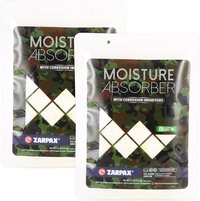 Zarpax Moisture Absorbers For Gun Safe 7.5 oz/212g - Gun Safe Dehumidifier Prevents Corrosion - Protects Gun & Gear - Desiccant Dehumidifier Removes Excess Moisture - Set of 2