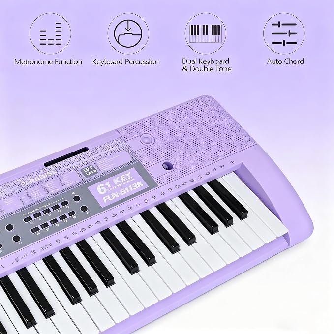61 Key Electronic Keyboard Piano with Lighted Up Keys, Musical Mini Keyboard Piano with keyboard stand, Digital Portable Synthesizer Keyboards for Beginners Kids Adults (Purple)