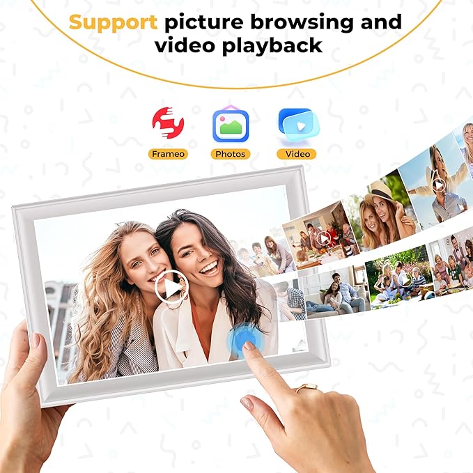 64GB 2K Digital Photo Frame,WiFi6 Digital Picture Frame 100% sRGB 10.5 Inch 1920x1280 FHD IPS Touch Screen,Share Photos & Videos via Frameo App,Extend Storage by SD Card &USB Disk,Clock,Weather,White