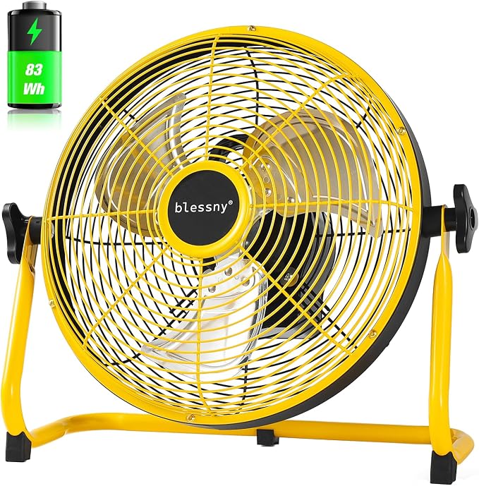 blessny 12'' Portable Rechargeable Floor Fan for Home Patio Camping Gym RV Greenhouse, Max 60 Hours Long Running Time