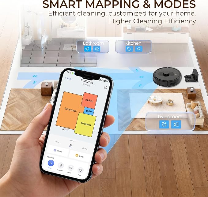 Robot Vacuum and Mop Combo, 4000Pa Robotic Vacuum with Smart Obstacle Avoidance, 150 Min Runtime, APP/Alexa, Multi-Floor Mapping, Self-Charging for Pet Hair