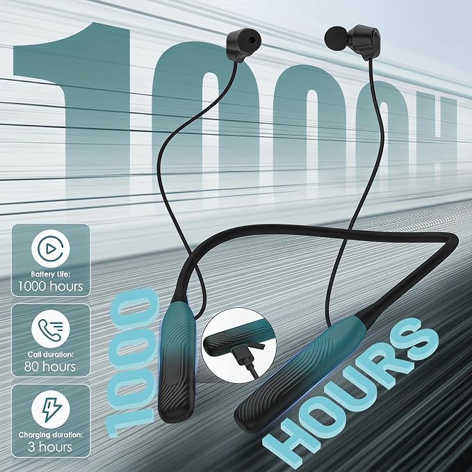 Neckband Bluetooth Headphones（1-Year Quality Support) , 1000H Extra Long Battery Life with Magnetic Earphones,Wireless Earbuds with Mic,Waterproof In-Ear Headset for Sports/Workout/Office (Greenish)