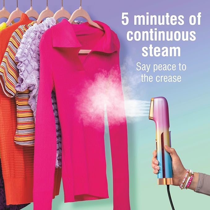 CHI VIBES Compact Garment Steamer for Clothes, Portable Handheld Travel Steamer, 800 Watts, 35-Second Heat-Up, 5 Minutes Continuous Steam, Wrinkle Remover, Pink