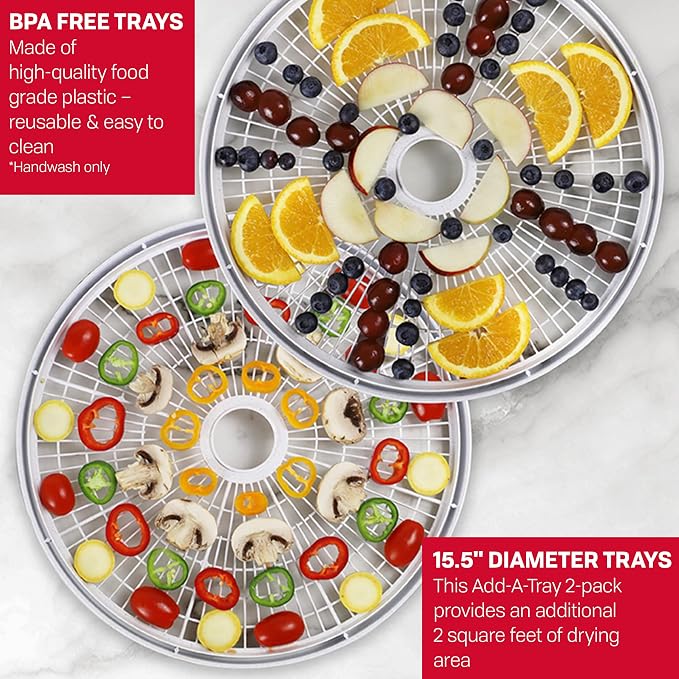 Nesco TR-2 White Plastic Round 15 1/2" Add-A-Trays to fit NESCO 1000 Series Food Dehydrators 2 Pack