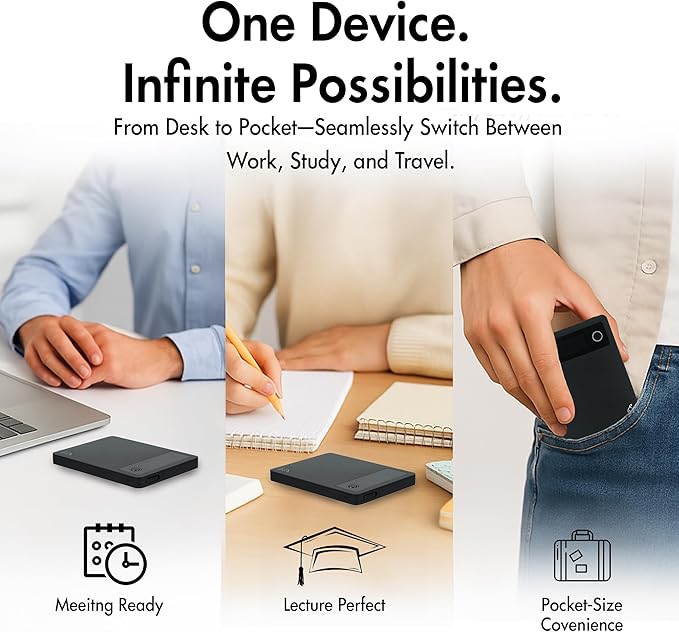LIMU AI Voice Recorder with App Control - 18h Battery, 64GB Metal AI Note Taking Device - ChatGPT 5 Translation, Summaries & Mind Maps (125 Languages), 400 Min/Month, Audio Recorder with Transcription