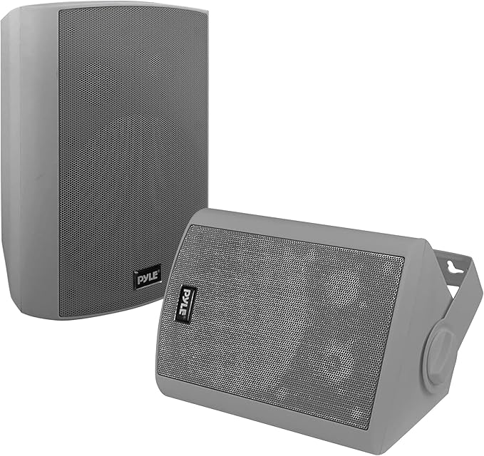 Pyle 6.5 Inch Wall Mount Waterproof Speaker System for Indoor or Outdoor Wireless Bluetooth Surround Sound System, Light Gray (2 Pack)
