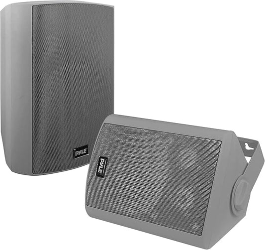 Pyle 6.5 Inch Wall Mount Waterproof Speaker System for Indoor or Outdoor Wireless Bluetooth Surround Sound System, Light Gray (2 Pack)