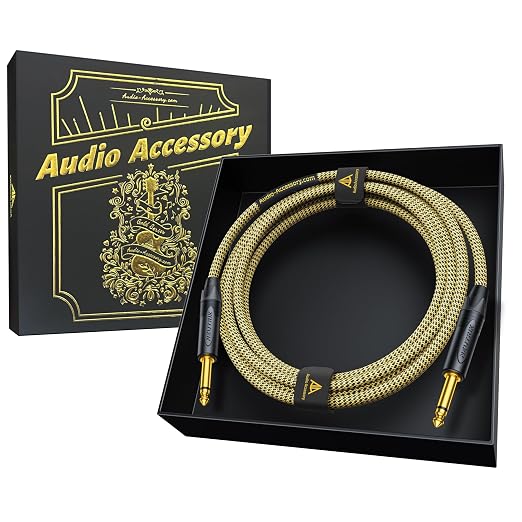 AA AUDIO ACCESSORY Gold Series Guitar Cable 10 ft (Gold-Plated Neutrik Connectors) 16 AWG, Kevlar Reinforced Braided 1/4 Instrument Cord for Electric Guitar Amp Bass, 100% Shielded, Yellow/Black