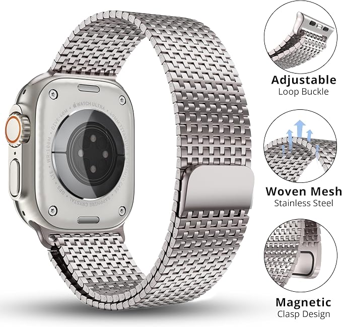 LULULOOK Milanese Mesh Loop Compatible with Apple Watch Band 49/46/45/44/42/41/40/38mm for Men Women, Stainless Steel Magnetic Buckle Strap for iWatch Ultra 3/2 Ultra Series 11 10 9 8 7 6 SE 5 4 3