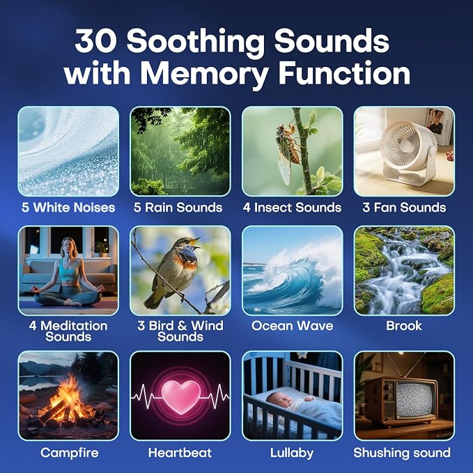 30 Sounds Machine Light Projector & Portable Bluetooth 5.3 Speaker, Premium Noise Machine for Adults & Baby, 15 Nebula Light Modes with Remote, Timer, Memory, Birthday Gifts for Teen & Adults