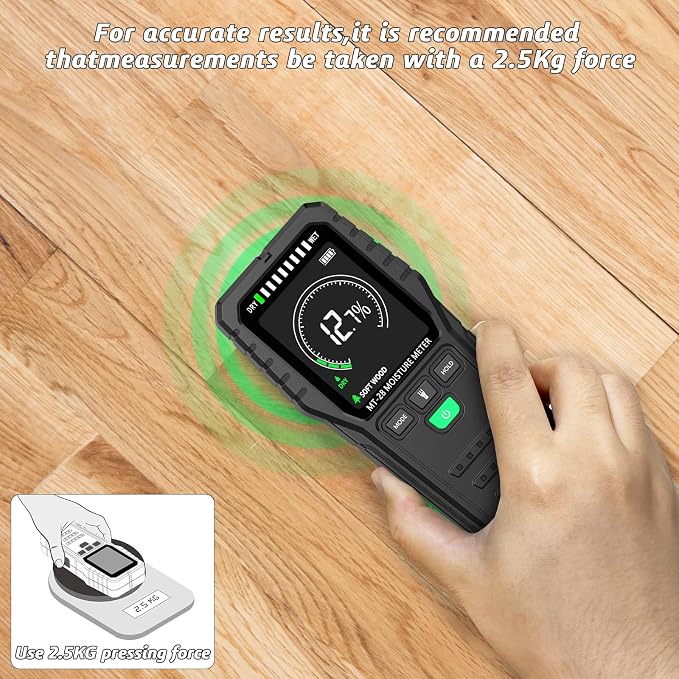 RDINSCOS Pinless Moisture Meter for Wood & Wall | Digital Moisture Detector, Flooding Detection, High Humidity Detection, For Basements, Bathrooms, Kitchens
