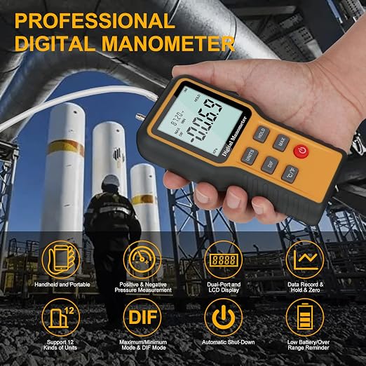 Product Image Manometer, Professional Air Pressure Meter & Leaton Digital Luxmeter Digital Illuminance Light Meter lux Meter