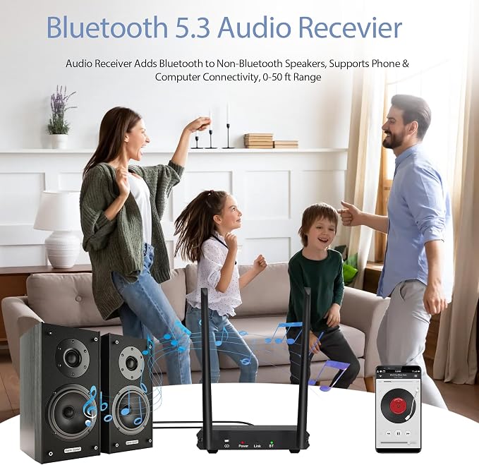 2.4GHz Wireless ARC Optical 3.5mm (RCA) Audio Transmitter Receiver for TV Pojector,164Ft 18ms Latency,Built-in Bluetooth 5.3 Receiver (Only Audio)