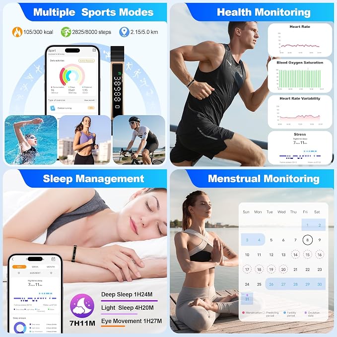 Smart Bracelet for Women Men, Health Activity Fitness Trackers, 24/7 Heart Rate & Sleep Tracker, HRV & Stress Monitor, Smart Wristband with 2 Bands for Calorie/Step Counter, Free APP for iOS & Android