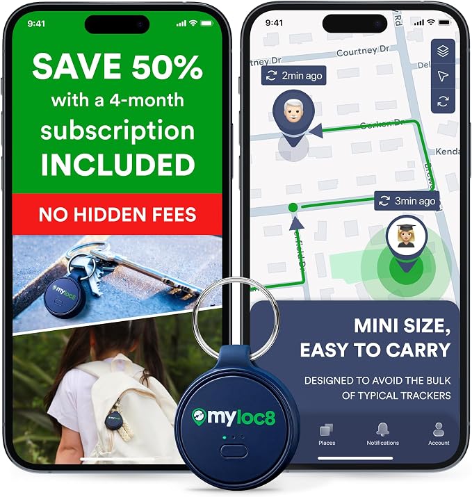 Highly Precise GPS Tracker for Keys, Backpack, Luggage & Kids – Built-in SIM, SOS Button - Smart Tag with Real-Time Tracking, Waterproof, iOS & Android Locator Device (4-Mo Subscription Included)