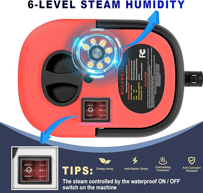 Portable High-Pressure Handheld Steam Cleaner, 14-Piece Accessories, 6 Steam Levels, 15s Heat-Up,chemical-free Cleaning Tile, Grout, Dirt, Grease & Car Detailing (black＆Red)