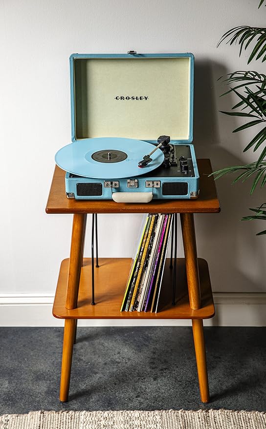 Crosley CR8005F-TU Cruiser Plus Vintage 3-Speed Bluetooth in/Out Suitcase Vinyl Record Player Turntable, Turquoise/White
