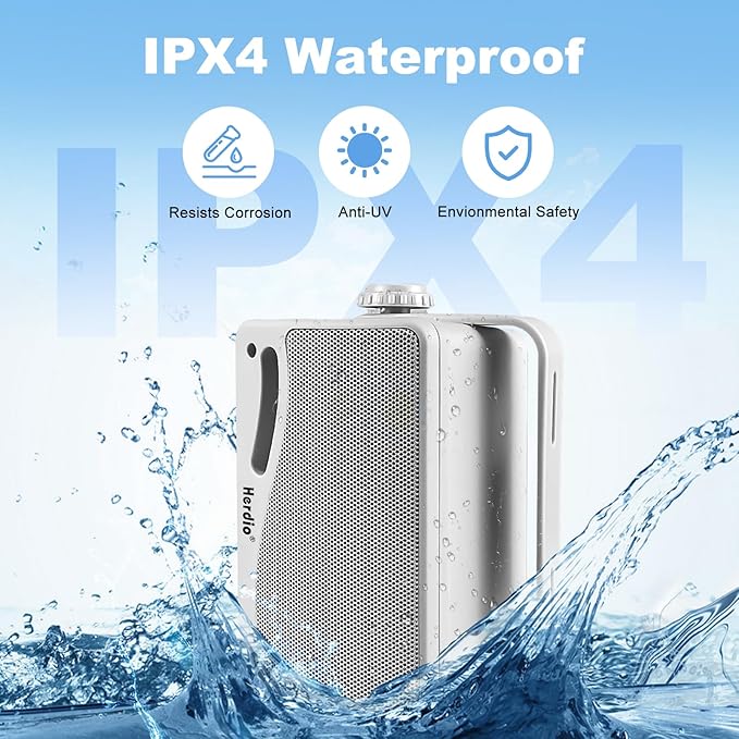 Herdio 3.5 Inch Passive Outdoor Speakers Wired Waterproof Wall Mount Speakers with 400W Superior Sound, All-Weather Durability, for Home Patio Garden Marine Boat Garage Indoor,4-Pack White