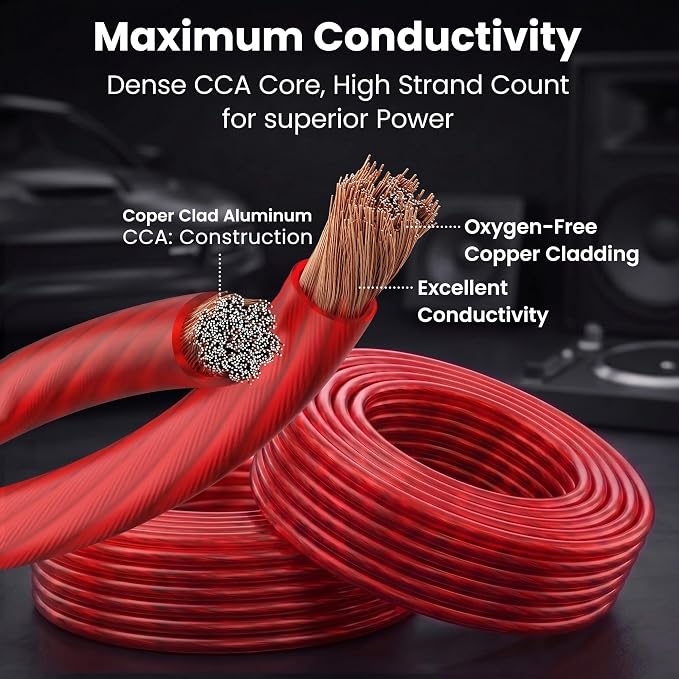 GEARit 8 Gauge Wire 50 ft Red, 8 AWG Battery Cable CCA, Copper-Clad Aluminum Power Cable for Car Audio Amp, Automotive, RV