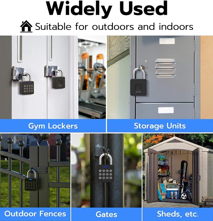 Anweller Fingerprint Gym Locker Lock with Code Keypad, Waterproof Gate Locks for Outdoor Fence, Keyless Entry Smart Combination Padlock, Pad Lock for Locker Storage Unit Shed Pool School