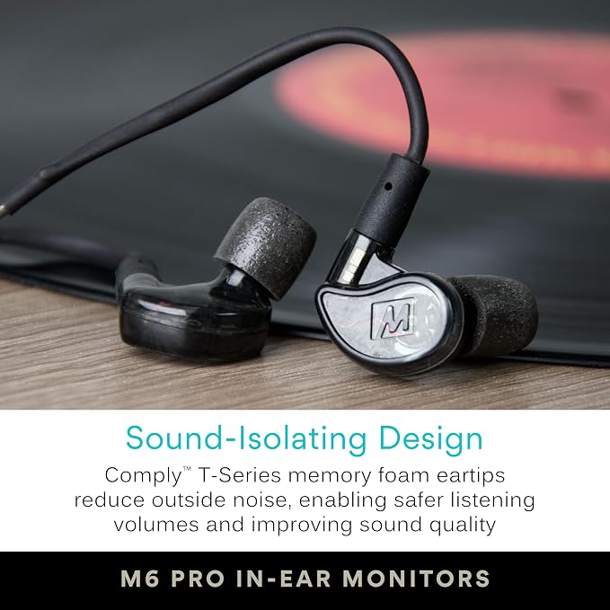 MEE audio M6 PRO Musicians' In-Ear Monitors Wired + Wireless Combo Pack: Includes IEMs, 2 Audio Cables and BT3 Hi-Res Bluetooth Audio Adapter w/aptX, LDAC, Auracast Support, & Built-In Headset (Black)