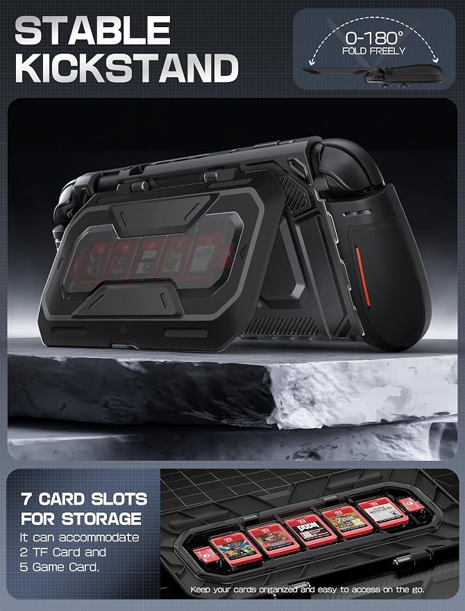 Mumba Dockable for Nintendo Switch 2 Case with Flip Stand, [Titan] Ergonomic Switch 2 Grip Protective Cover Holds 5 Game Cards & 2 TF Cards TPU Accessories and Quick-Release Joy-Con Design(Black)