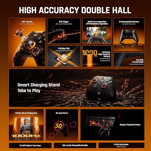 BIGBIG WON Wireless Controllers, Gale Hall PC Controllers Motion Control, Hall Joysticks&Triggers, 3 Pairs of Thumbsticks, PC App Game Controllers for Switch/Switch2/iOS/Android Wireless Gaming Controller [windows]