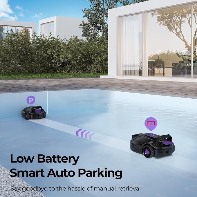 Robotic Pool Cleaner with Dual-Drive Motors,180Min Runtime, Powerful Pool Vacuum for Above-Ground & Flat Poolsu p to 1076.39 sq.ft,Auto-Parking Design,Double Suction Port