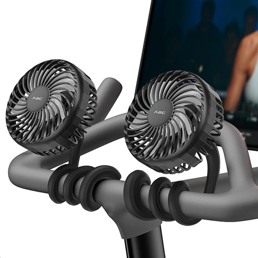 A2C Rechargeable Treadmill Fan for Peloton Bike & Exercise Bike [4000mAh], Portable Fan with 16.5" Long Bendable Arm, 3 Speed, 360° Rotation, Accessories for Peloton Fit Bike, Bike+ or Tread [2-Pack]