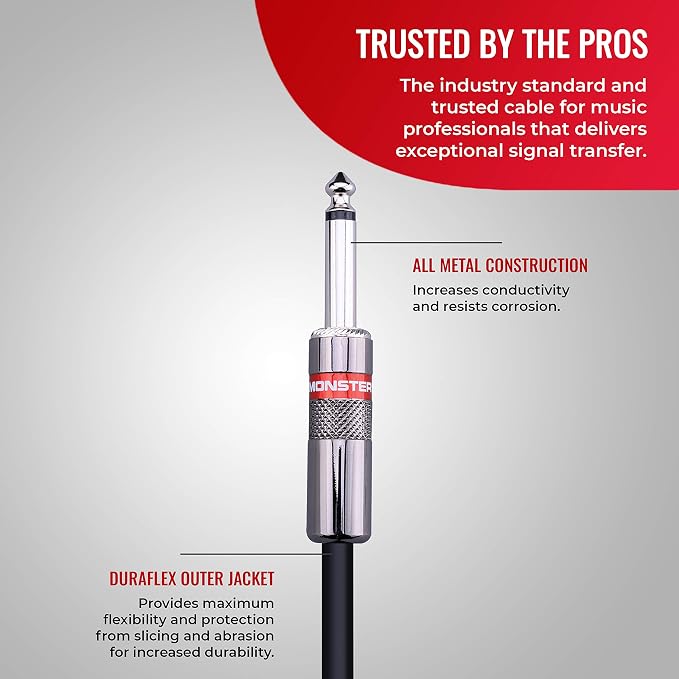 Monster Cable Prolink Classic Speaker Cable 3 ft – 1/4-Inch to 1/4-Inch Instrument & Amp Cable, Straight Connectors, Duraflex Jacket, Audio Cable for Guitar, Bass, Amplifier and Speaker