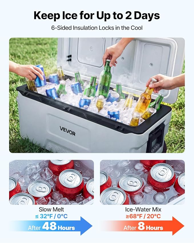 VEVOR Portable Cooler,Hard Cooler with Ice Retention, Heavy-Duty Handles and Strap, Lightweight Rigid Material Insulated Portable Cooler, Suitable for Family Picnics and Short Trips