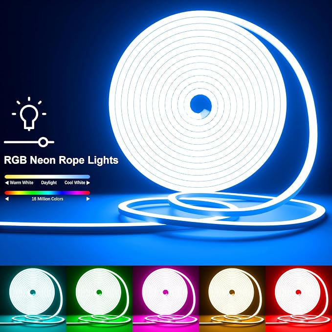 Cozylady RGB Neon Light LED Rope Light,Waterproof Bluetooth APP Remote Control Music Sync Strip Light,24V Flexible DIY Silicone Light for Bedroom Home Indoor Outdoor Decoration(30m/100ft)