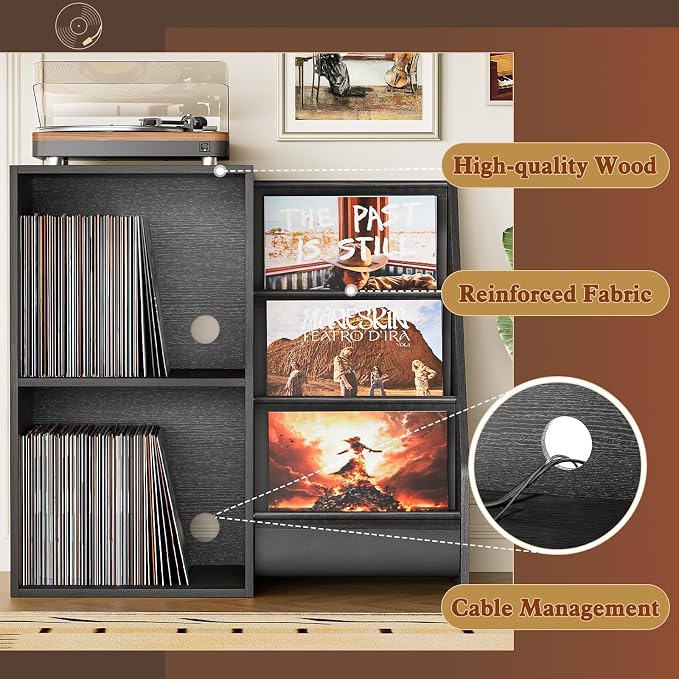 Record Player Stand,Turntable Stand with Vinyl Record Storage,Record Player Table with Vinyl Display Holder Shelf,Record Player Cabinet with 220 Albums Organizer,Media Console Cabinet for Stereo Audio
