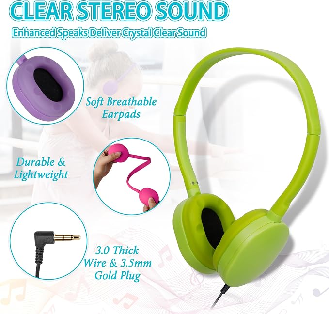 Headphones Bulk 12 Pack for Classroom School,Wholesal Earphones Class Set for Students Teens,Adult Group Learning, Computer Lab, Library, Online Lesson and Testing Multi Color (12 Colors)