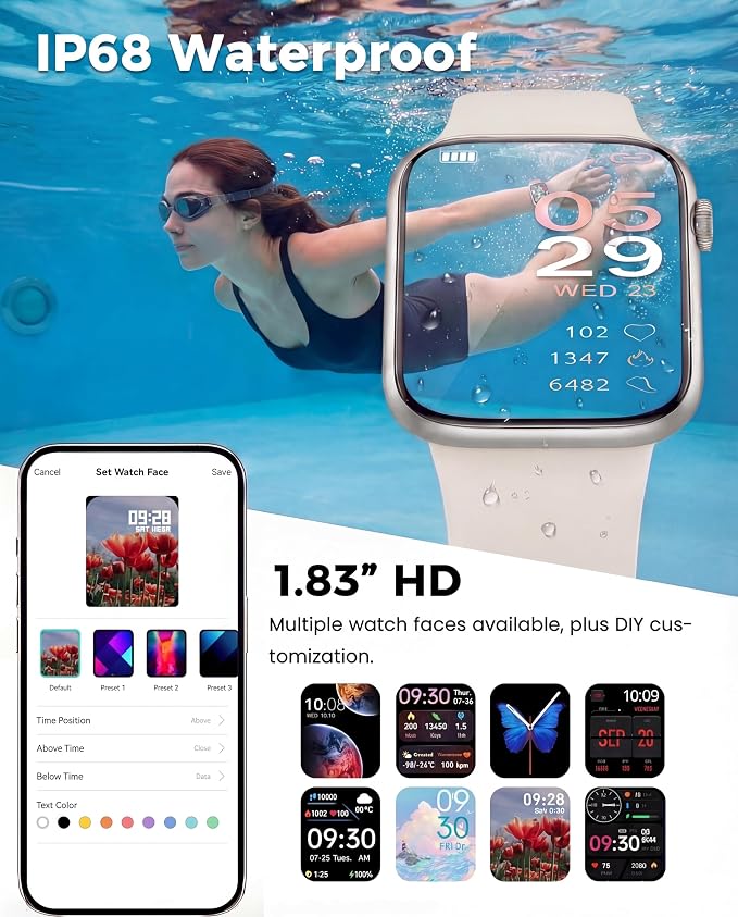 Smart Watch, Fitness Watch for Women Men with 24/7 Heart Rate/Blood Pressure Monitor,Pedometer, Sleep Tracker, 120+ Sport Modes, IP68 Waterproof Activity&Fitness Tracker Compatible with Android iPhone