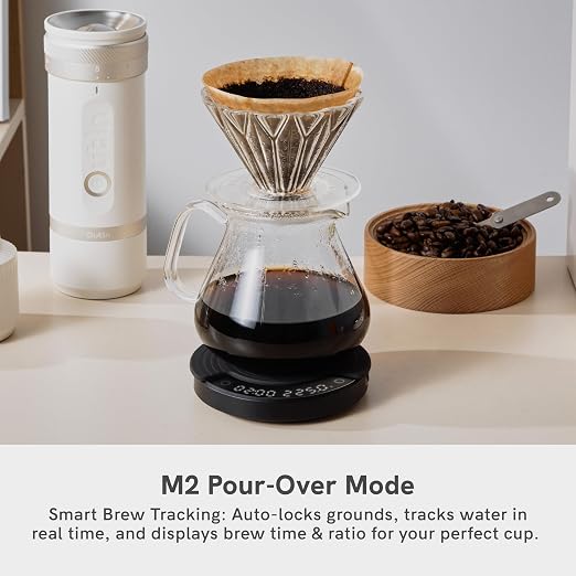 OutIn Claro Portable Coffee Scale, Espresso Scale 2kg/0.1g Accurate Measurement, Pour Over Coffee Scale Multiple Modes, Timer Function, Rechargeable, with Protective Bag