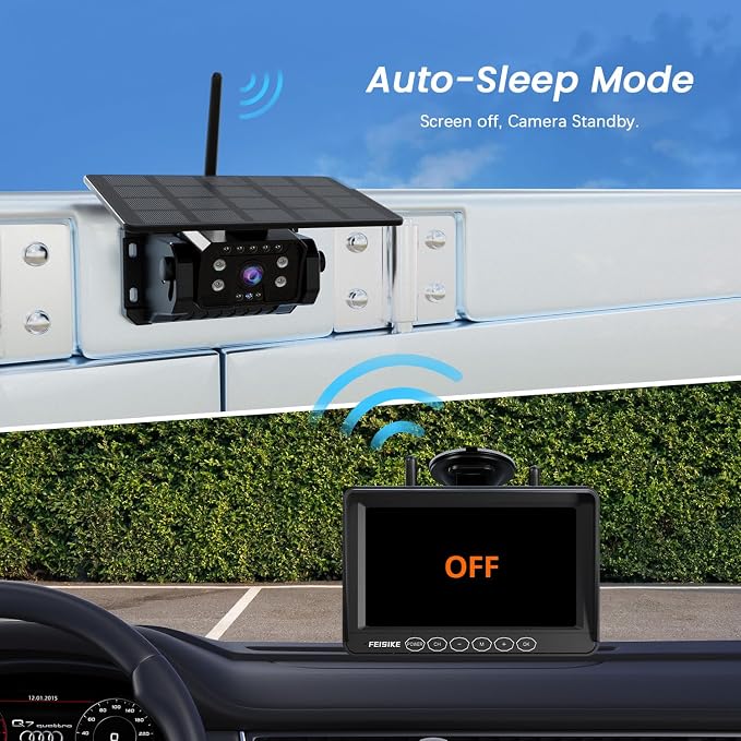 2 Magnetic Solar Wireless Backup Camera for RV Truck Trailer–7" 1080P Monitor with Recording,1-Min Install,No Delay,Wide View,IR Night Vision,4 Channels,Auto-Sleep,Rechargeable Rearview Camera