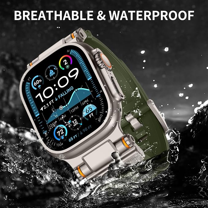 FOAMUNOC Rugged Band Compatible with Apple Watch Ultra 3/2/1 Band 49mm/46mm/45mm/44mm/42mm, Metal Connector with Strap for iWatch Ultra Series 11/10/9/8/7/6/SE3/SE2/SE/5/4/3/2/1, Army Green/Titanium