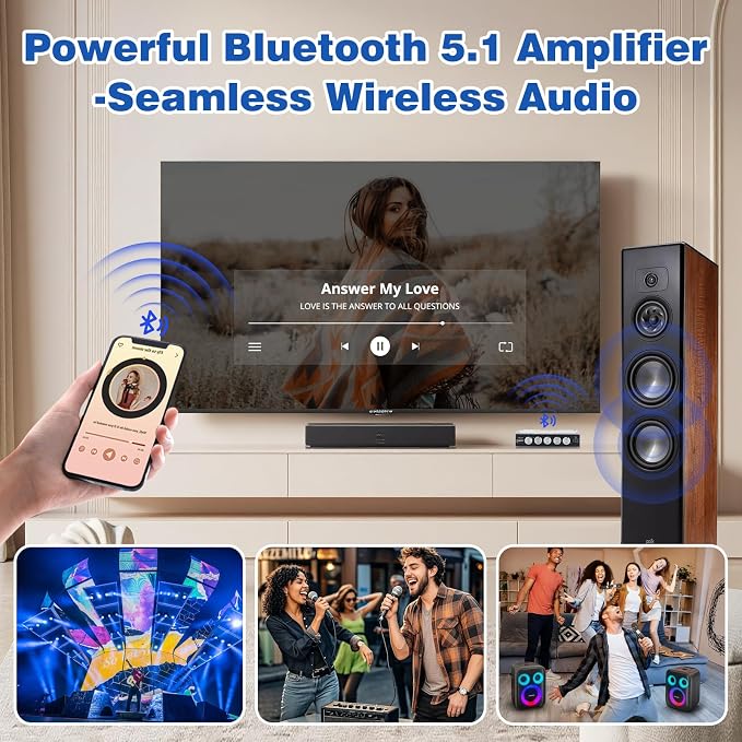 540W 2.1-Channel Mini Bluetooth Amplifier Board – 160W×2 + 220W Subwoofer, with TWS, FM/USB/AUX, IR Remote, DC15-36V, Deep Bass for DIY Speakers & Home Audio