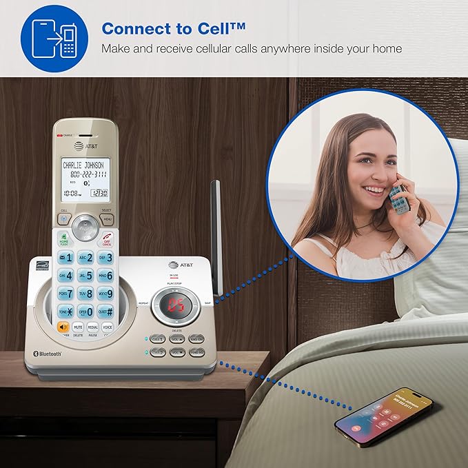 AT&T DL70019 Additional Handset for DL72x19 Series Cordless Phone - Bluetooth Connect to Cell, Smart Call Blocker, 1.8" Backlit Display, Big Buttons, Intercom