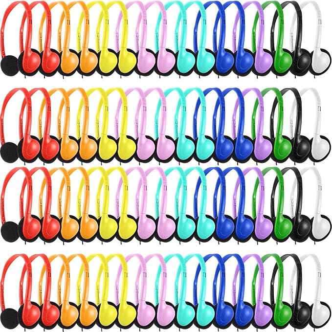 100 Pack Bulk Headphones for Classroom Kids School Students K-12,Wholesale Children Class Set Wired Headphones for Library Chromebook,PC,Laptop,Computer(GS857,Mixed)