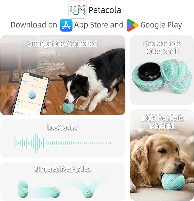 Smart Interactive Dog Toy Ball with APP Control, Automatic Moving & Bouncing Modes, E-TPU Durable Shell, USB Rechargeable Self-Rolling Pet Ball for Medium & Large Dogs