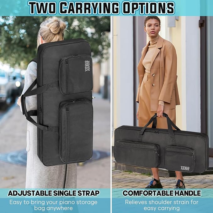 49 Key Keyboard Gig Bag 10mm Padded Full Protection with Adjustable Straps, 4 Pockets for Accessories, Electric Piano Case (33.8''x13.8''x4.3'')