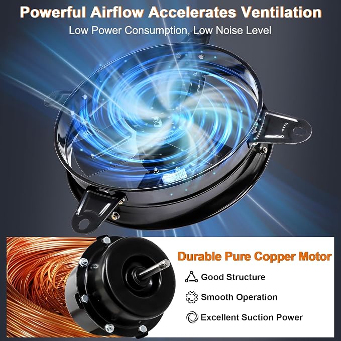 Hiorucet 14 Inch Wall Mounted Attic Gable Vent Fan with Adjustable Temperature Thermostat Control, 60HZ, 115V, 1510R/min, 60W, Gable Mount Vent Attic Fan with Pure Copper Motor, High Speed Low Noise