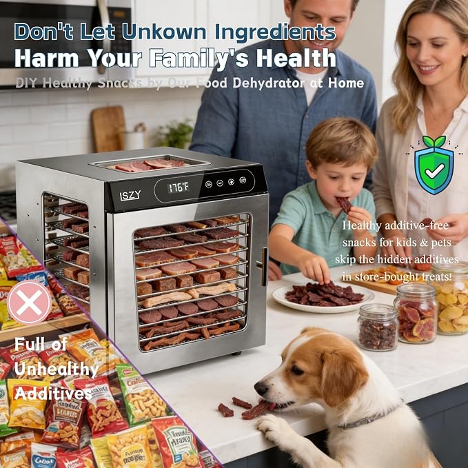 Food Dehydrator Machine, 10 Stainless Steel Trays Dehydrator for Jerky, Poweful 800w Food Dehydrators for Beef Jerky,Meat,Fruits,Herbs,Mushroom, 24H Timer 176°F Temperature Control Food (10 Trays)