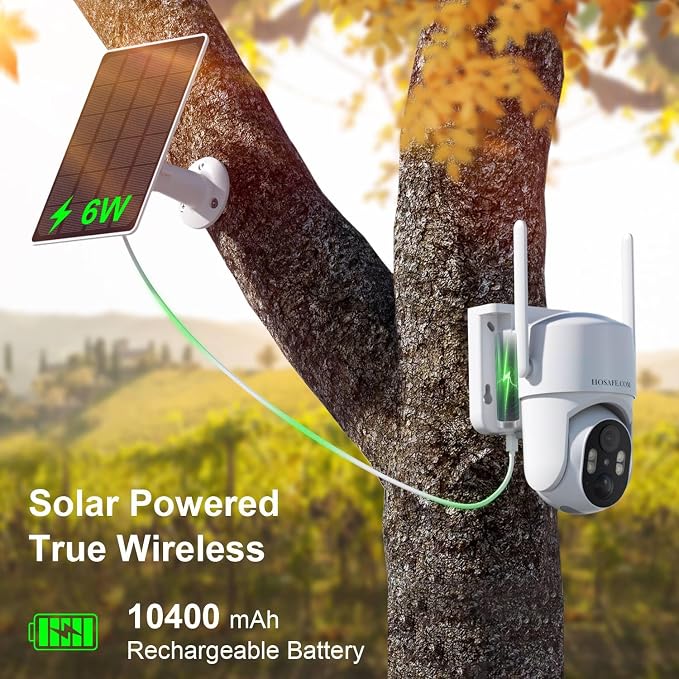 HOSAFE.COM 4G LTE Cellular Security Camera No Internet Needed, 2K Solar No WiFi Security Camera Outdoor Wireless with SIM Card Jobsite,360 Live View, Motion Detection,Free Cloud Storage(Need Apply)